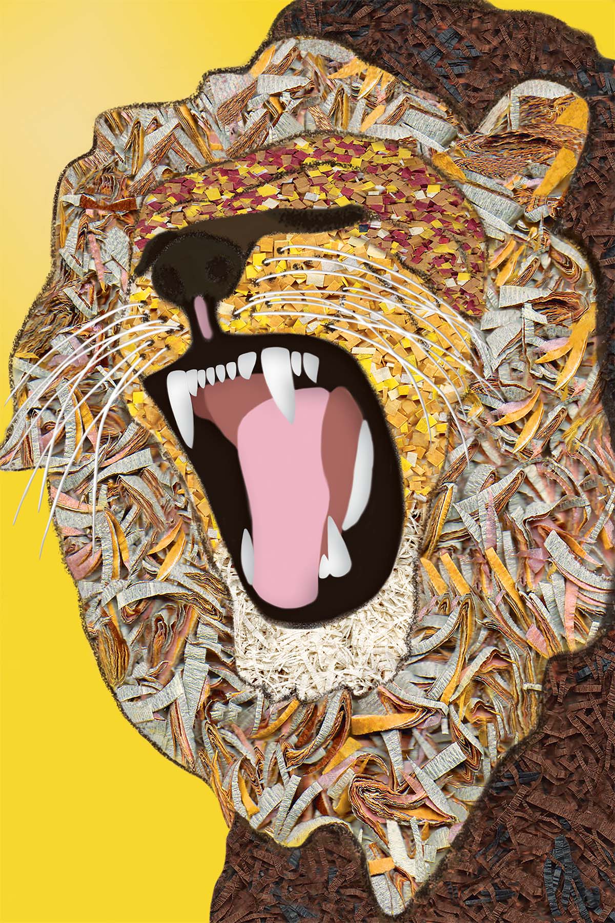 Ferocious Lion - Vibrant Digital Collage with handcrafted Paper textures - Circus Collection by Nathalie Boyer