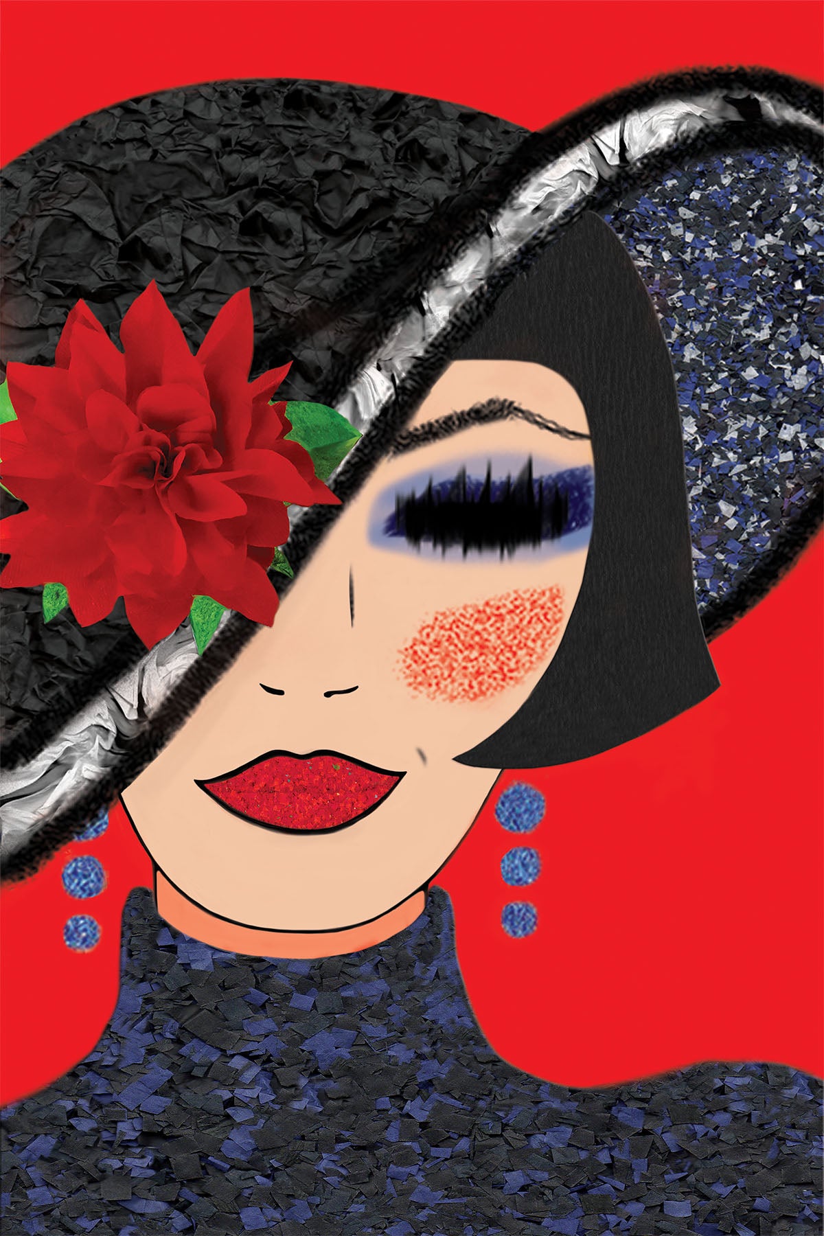 French Woman with Hat - Vibrant Digital Collage with handcrafted Paper textures - Fashion Collection dy Nathalie Boyer