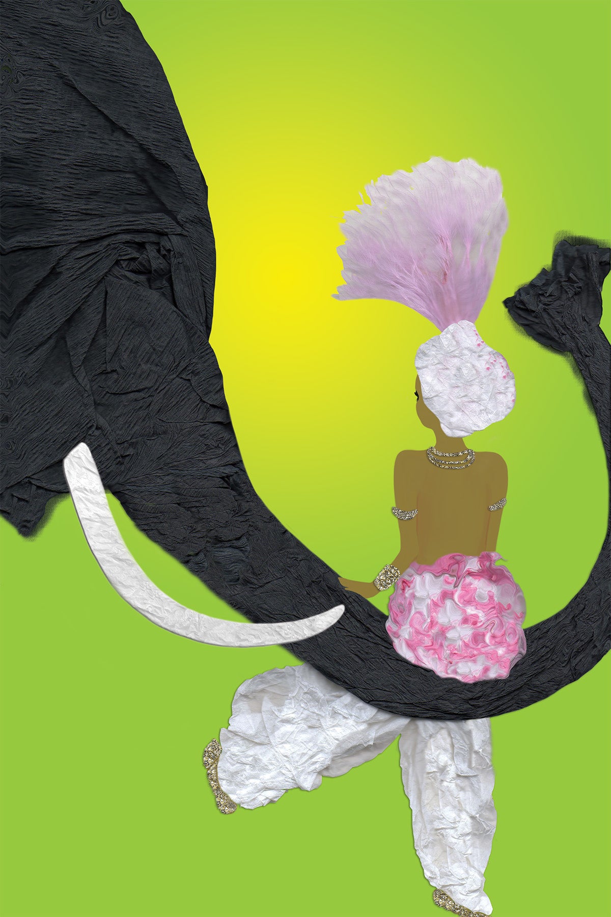 Elephant and little Maharaja - Vibrant Digital Collage with handcrafted Paper textures - Circus Collection by Nathalie Boyer