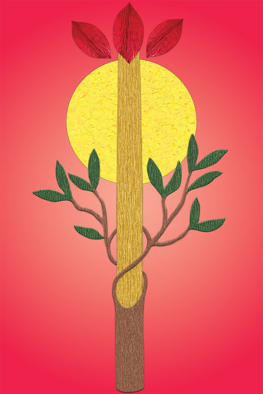 Ace of Wands - Vibrant Digital Collage with handcrafted Paper textures - Paper Art - Paper Elements Collection