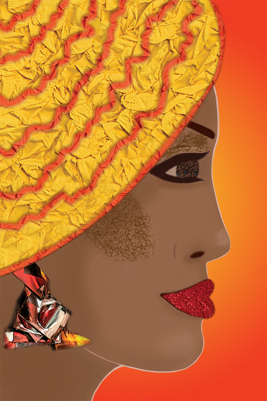 African Woman with Hat - Vibrant Digital Collages with handcrafted Paper textures - Fashion Collection by Nathalie Boyer