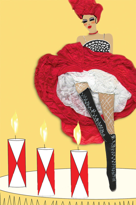 Cancan Dancer on a Birthday cake - Vibrant Digital Collage with handcrafted Paper textures - La Cancan by Nathalie Boyer