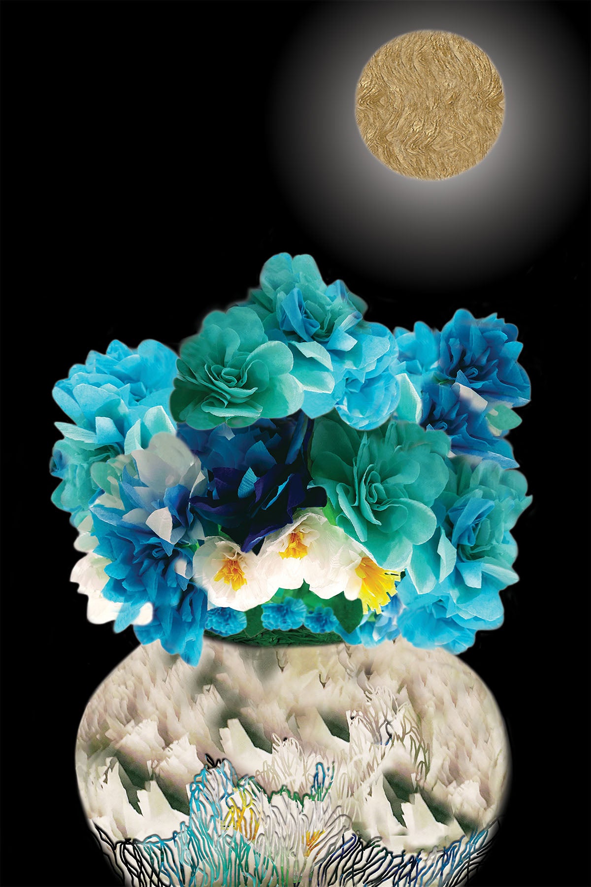 Vase with handcrafted Blue Paper Flowers