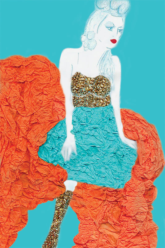 Carolina - Cabaret Dancer - Vibrant Digital Collage with handcrafted Paper textures - Cabaret Collection by Nathalie Boyer