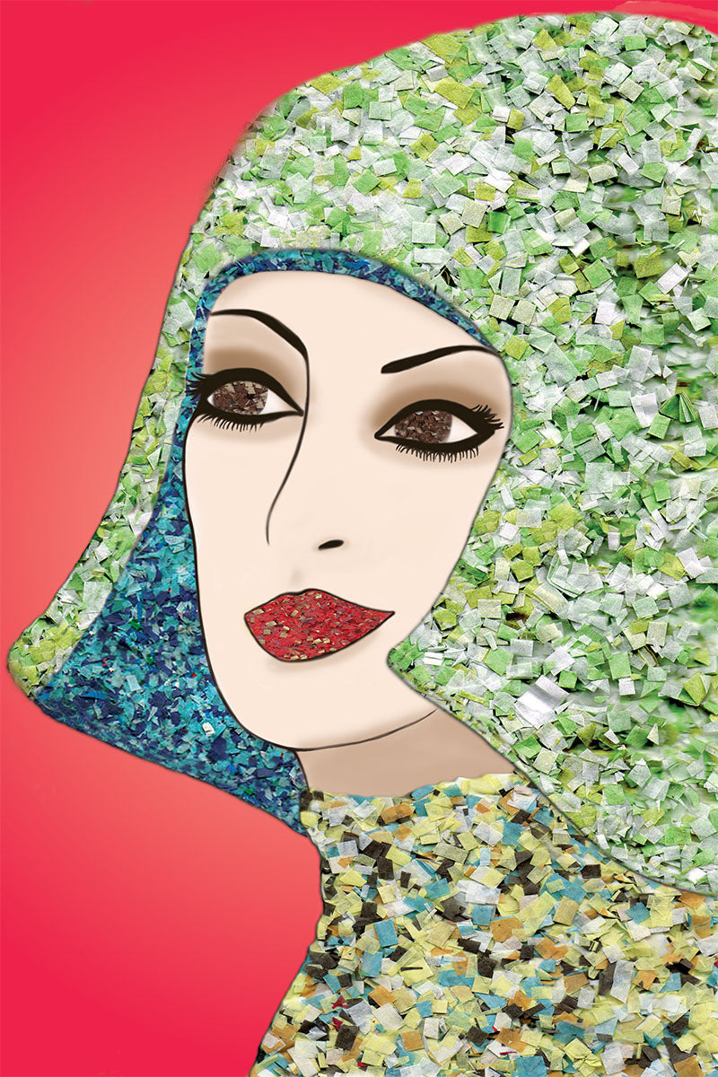 French Woman with Hat - Vibrant Digital Collage with handcrafted Paper textures - Fashion Collection by Nathalie Boyer -