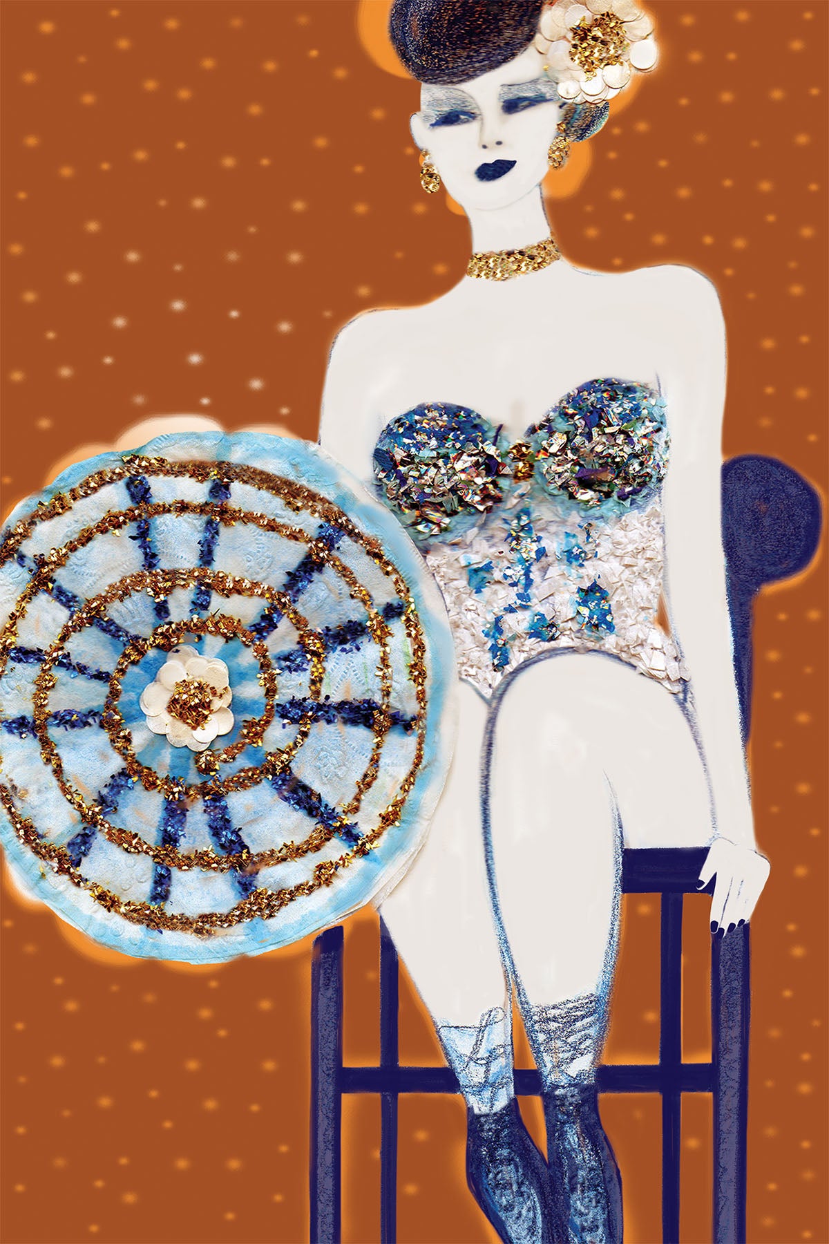 Ella - Cabaret Dancer - Vibrant Digital Collage with handcrafted Paper textures - Cabaret Collection by Nathalie Boyer