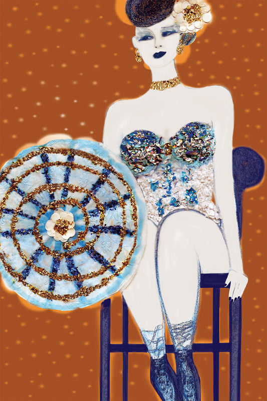 Ella - Cabaret Dancer - Vibrant Digital Collage with handcrafted Paper textures - Cabaret Collection by Nathalie Boyer