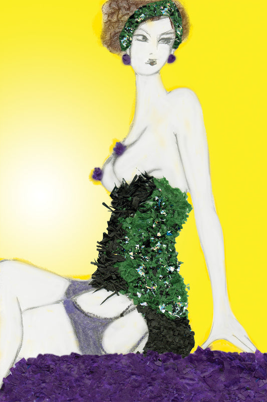 Eva - Cabaret Dancer - Vibrant Digital Collage with handcrafted Paper textures - Cabaret Collection by Nathalie Boyer - 
