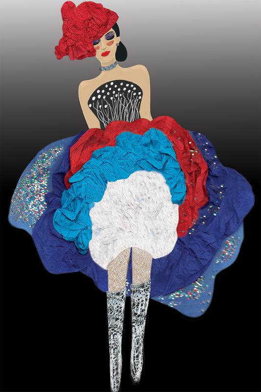 Fashion Week Cancan - Vibrant Digital Collage with handcrafted Paper textures - 