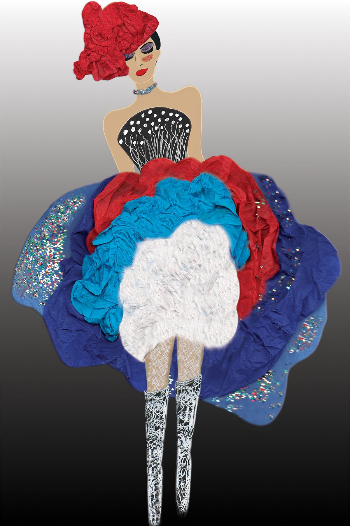 Fashion Cancan Dancer - Vibrant Digital Collage with handcrafted Paper textures - La Cancan by Nathalie Boyer