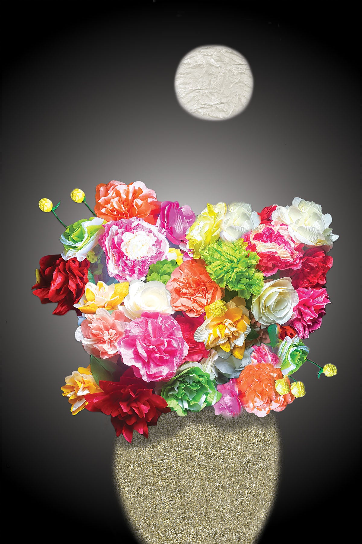 Flowers Moon - Vibrant Digital Collage with handcrafted Paper flowers and textures - Paper Elements Collection by Nathalie Boyer