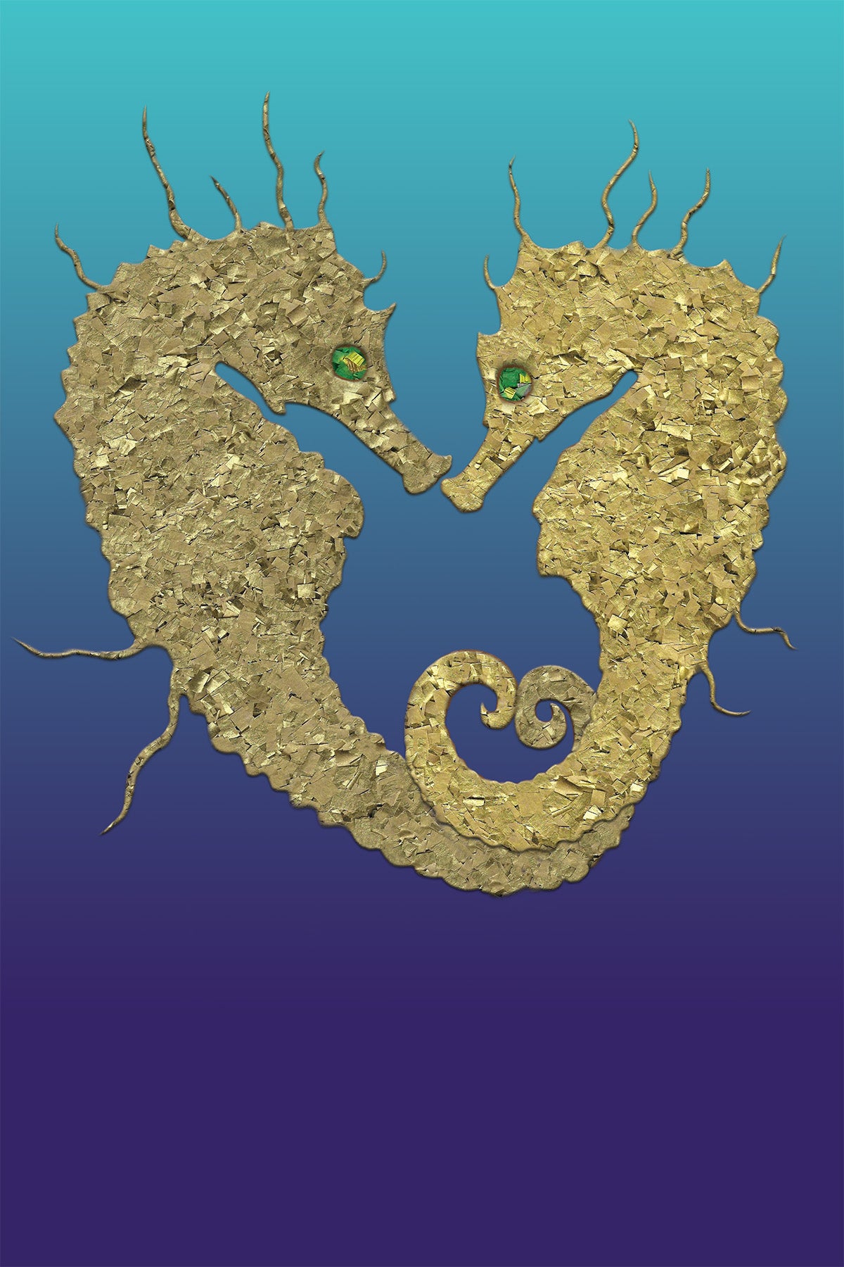 Decorative seahorse design on a blue gradient background - Digital Paper textures Collage -