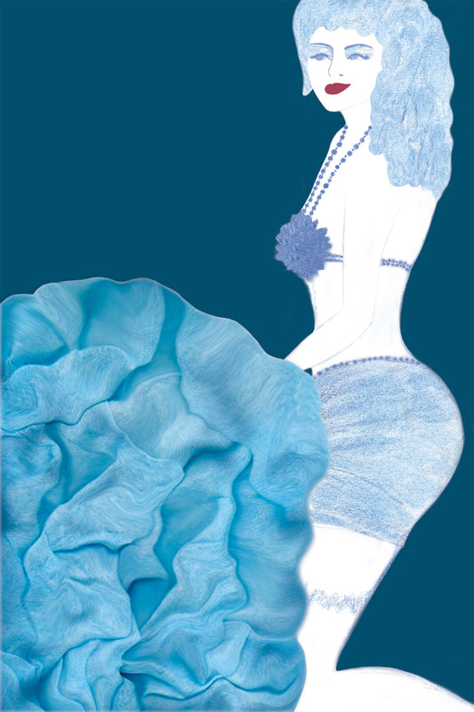 Cabaret Dancer in Blue costume - Vibrant Digital Collage with handcrafted Paper textures - Paper Art - Paper Tease -