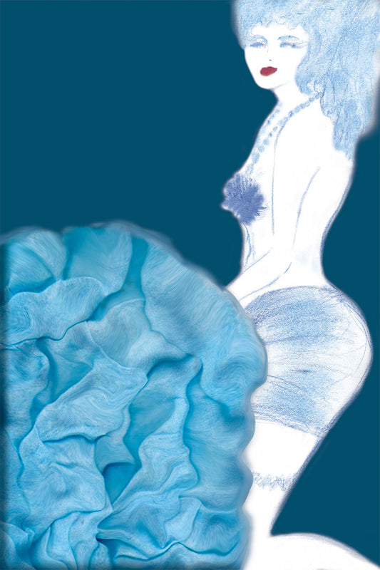 Josephine - Cabaret Dancer in Blue - Vibrant Digital Collage with handcrafted Paper textures - Cabaret Collection by Nathalie Boyer
