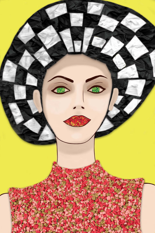 English Girl with Hat - Vibrant Digital Collage with handcrafted Paper textures - Fashion Collection by Nathalie Boyer -