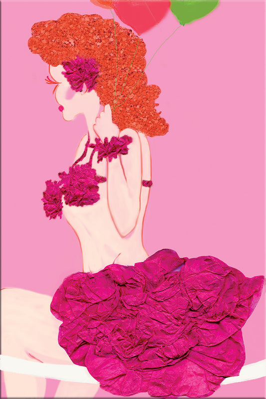 Circus Feminine figure in Pink - Vibrant Digital Collage with handcrafted Paper textures - Circus Collection by Nathalie Boyer