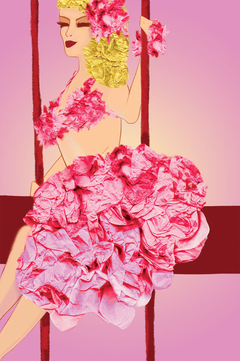 Circus Feminine Figure in Pink - Vibrant Digital Collage with handcrafted Paper textures -Circus Collection by Nathalie Boyer