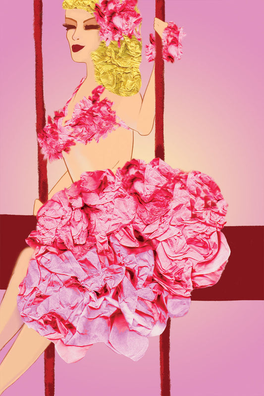 Circus Feminine Figure in Pink - Vibrant Digital Collage with handcrafted Paper textures -Circus Collection by Nathalie Boyer