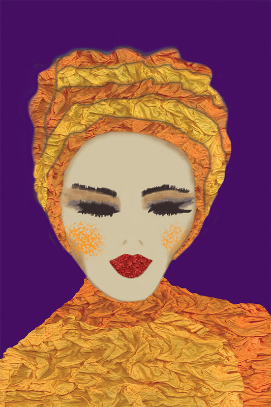 French Woman with Hat - Vibrant Digital Collage with handcrafted Paper textures - Fashion Collection by Nathalie Boyer -