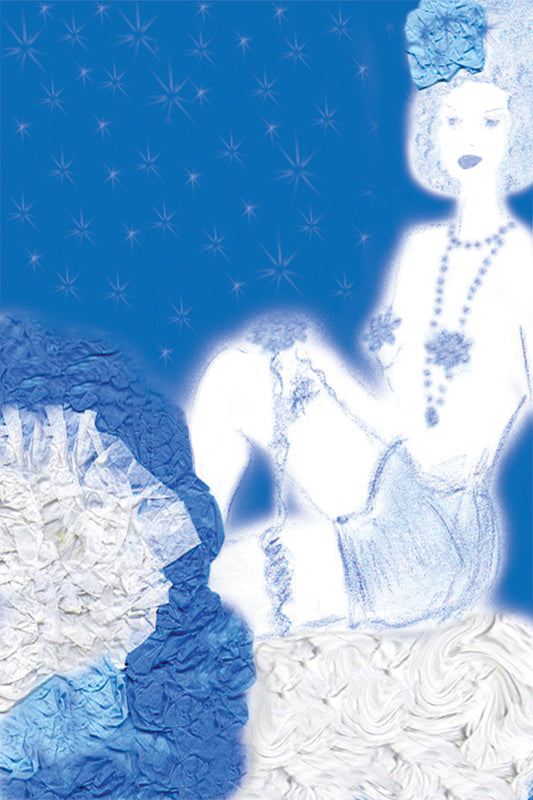 Pompadour - Cabaret Dancer in Blue - Vibrant Digital Collage with handcrafted Paper textures - Cabaret Collection by Nathalie Boyer
