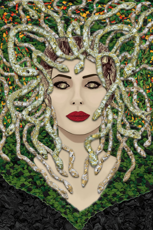 Medusa - Vibrant Digital Collage with handcrafted Paper textures - Paper Elements Collection by Nathalie Boyer