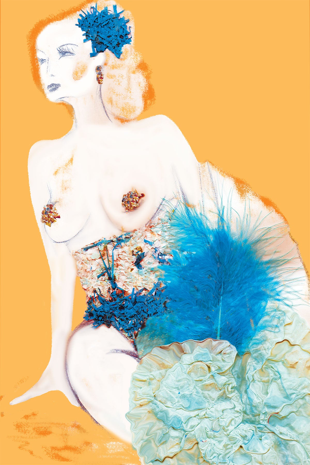 Mimie - Cabaret Dancer - Vibrant Digital Collage with handcrafted Paper textures - Cabaret Collection by Nathalie Boyer