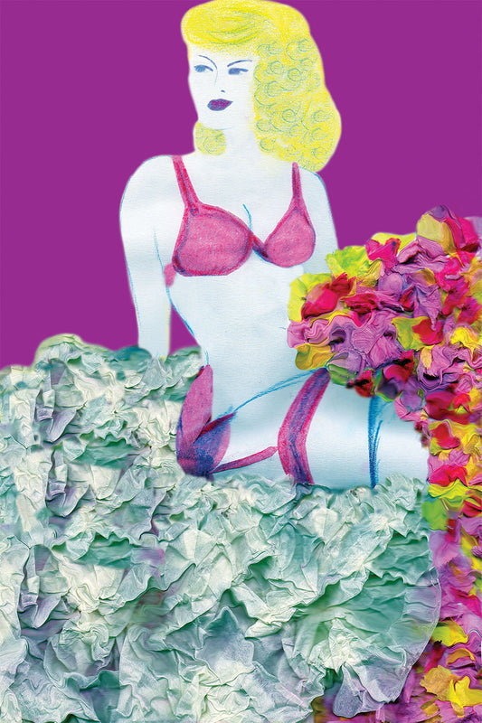 Bigoudis - Cabaret Dancer - Vibrant Digital Collage with handcrafted Paper textures - Cabaret Collection by Nathalie Boyer