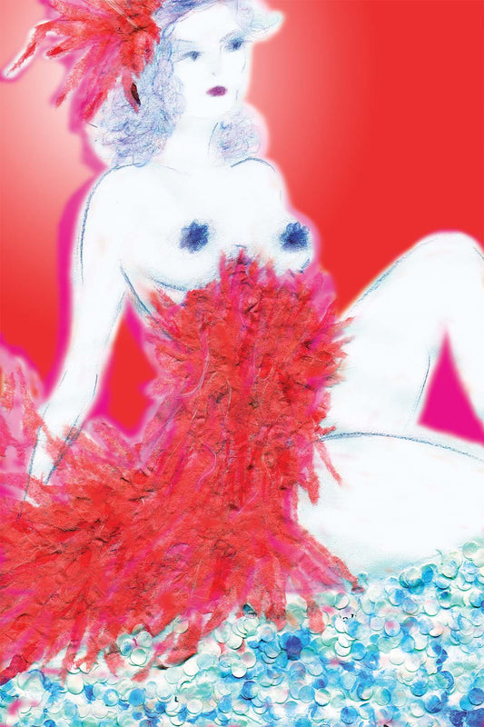 Tangerine - Cabaret Dancer - Vibrant Digital Collage with handcrafted Paper textures - Cabaret Collection by Nathalie Boyer