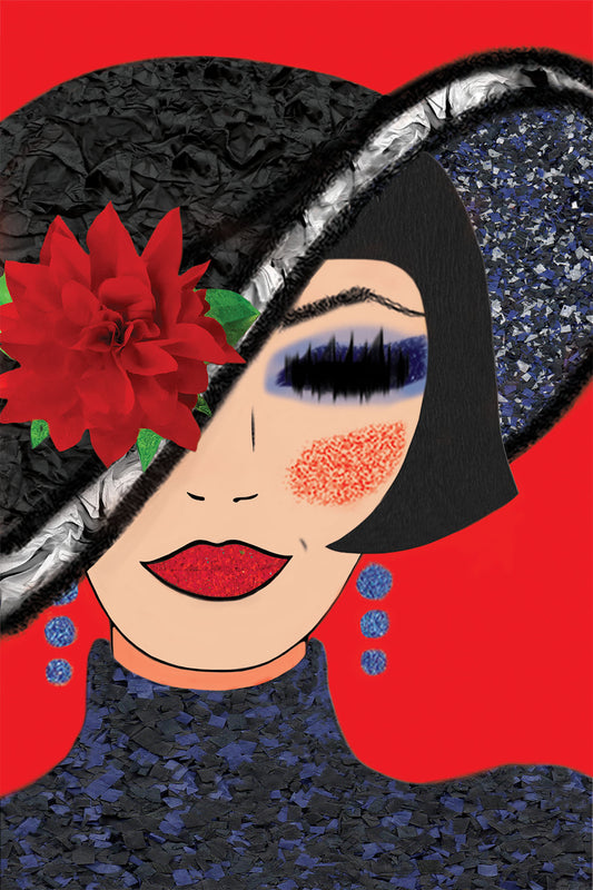 French Woman with Hat - Vibrant Digital Collage with handcrafted Paper textures - Fashion Collection dy Nathalie Boyer
