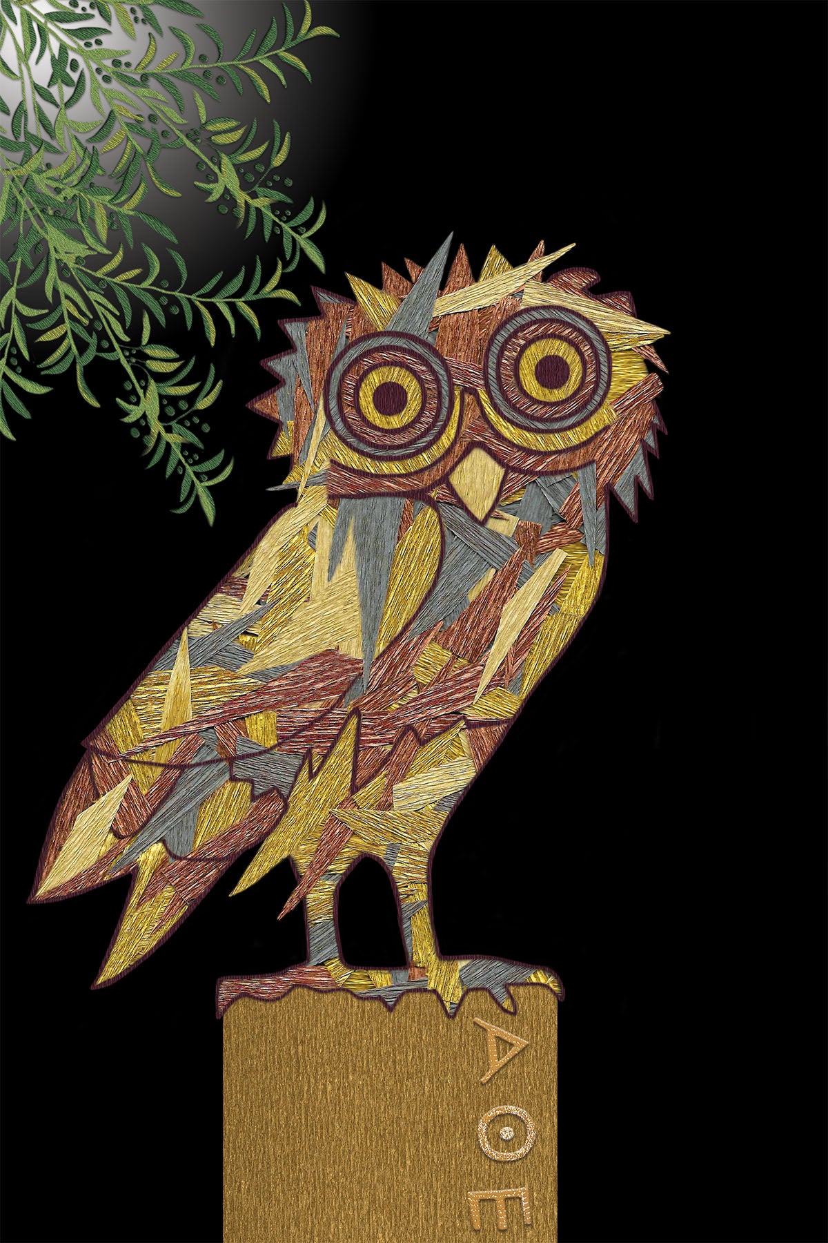 Owl of Athena - Vibrant Digital Collage with handcrafted Paper textures - Paper Art - Paper Elements Collection