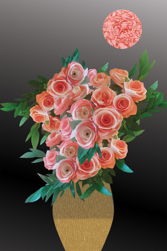 Bouquet of Pink Paper Flowers with a Pink Moon in a black Gradient - Modern Digital Collage with handcrafted Paper textures -