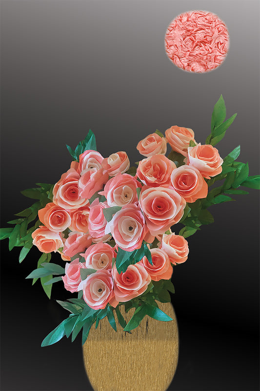 Pink Moon - Vibrant Digital Collage with handcrafted Paper flowers and textures - Paper Elements Collection by Nathalie Boyer