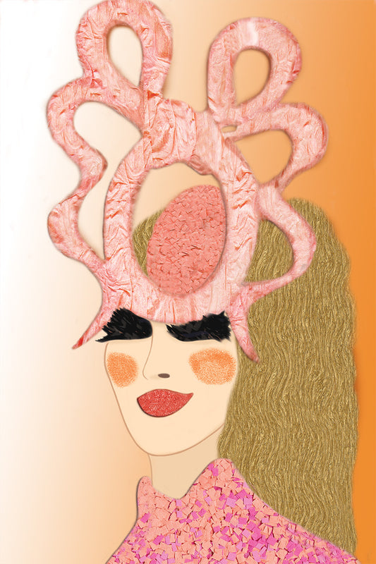 English Lady with Infamous Hat - Vibrant Digital Collage with handcrafted Paper textures - Fashion Collection by Nathalie Boyer -