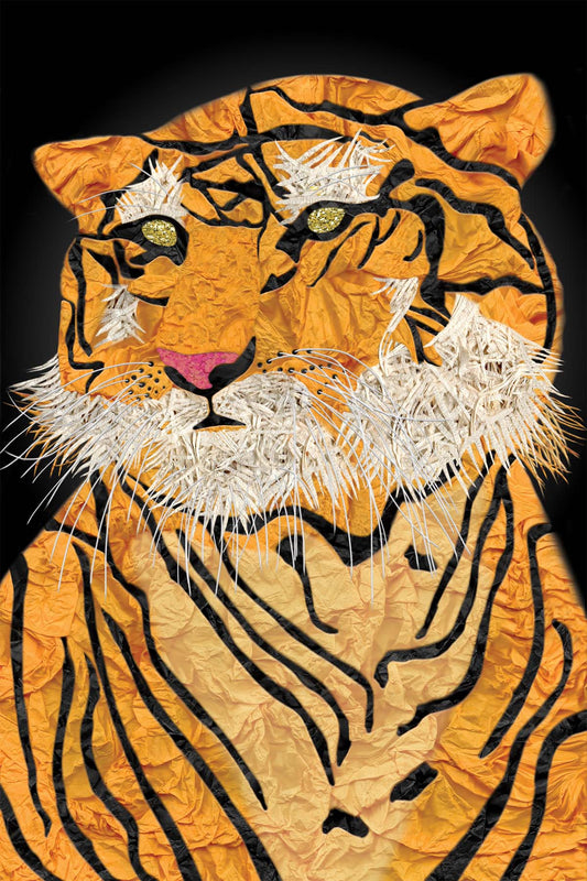Magnificent Tiger - Vibrant Digital Collage with handcrafted Paper textures- Circus Collection by Nathalie Boyer -