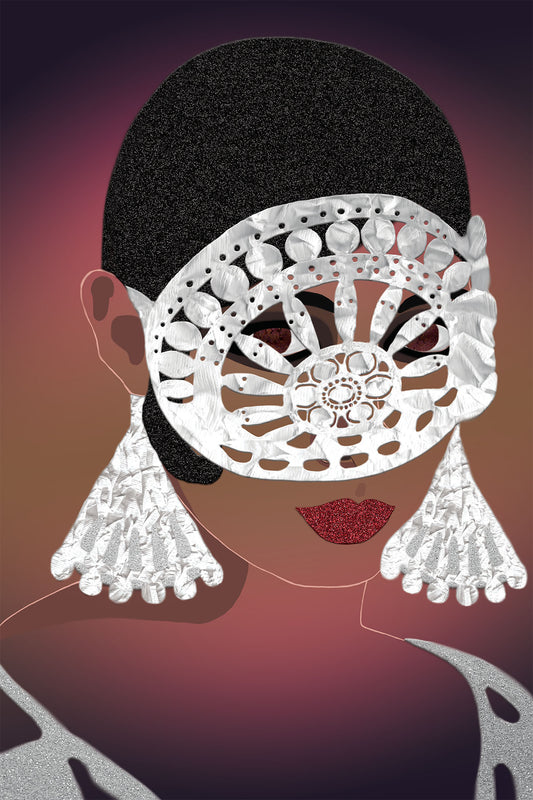 Portrait of a Cotton Club Style Woman of Colour wearing a White Paper Mask - Digital Collage - Paper Art -