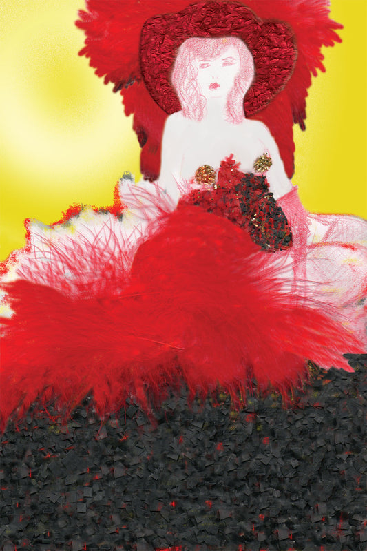 Rubis - Cabaret Dancer - Vibrant Digital Collage with handcrafted Paper textures - Cabaret Collection by Nathalie Boyer