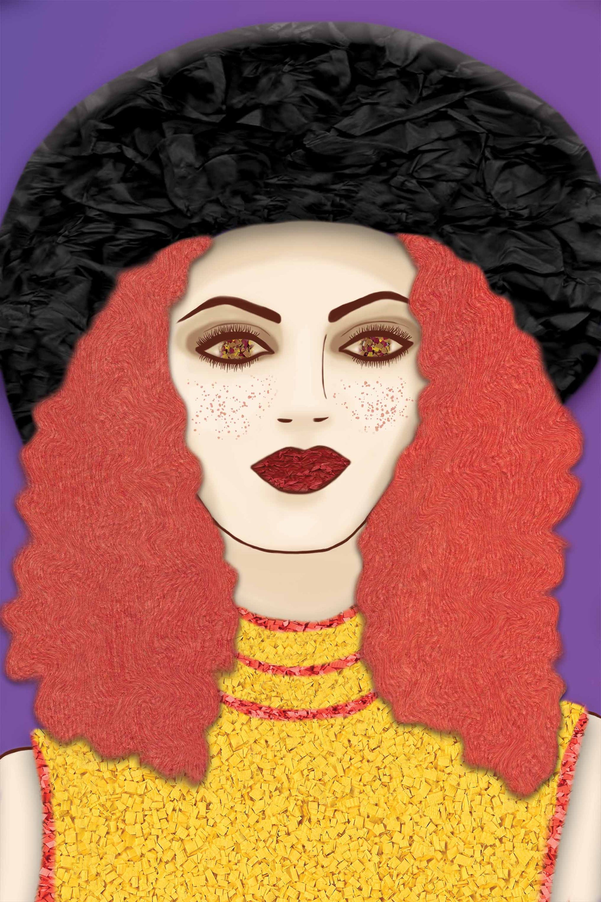 French Woman with Hat - Vibrant Digital Collage with handcrafted Paper textures - Fashion Collection by Nathalie Boyer -