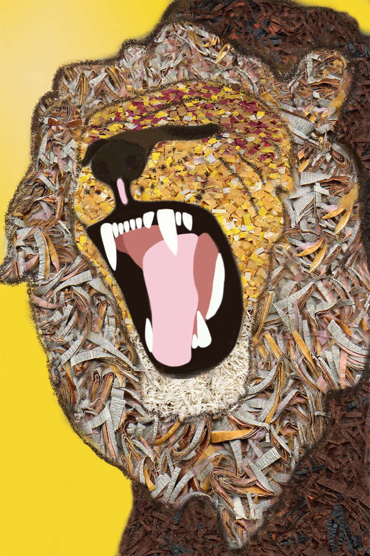 Lion - Vibrant Digital Collage with  handcrafted Paper textures - Circue Collection by Nathalie Boyer