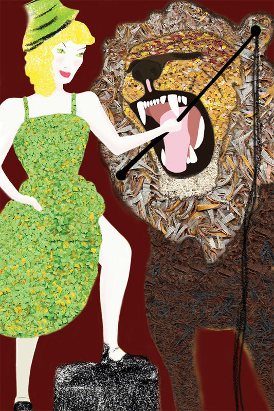 Lion Tamer - Vibrant Digital Collage with handcrafted Paper textures - Circus Collection by Nathalie Boyer -