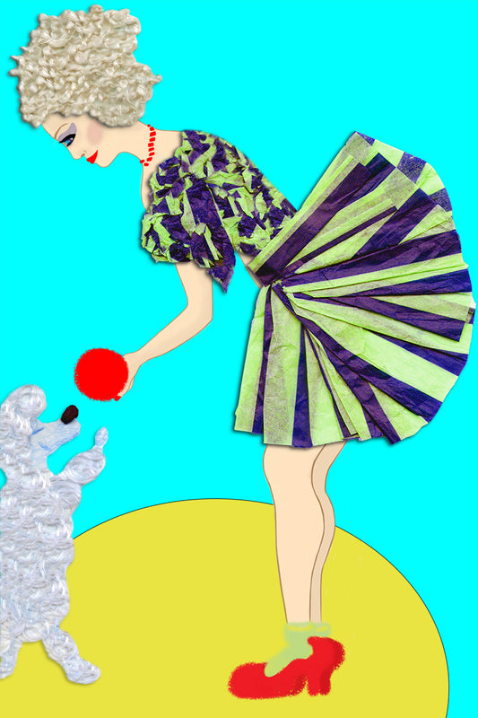Poodle Lady - Vibrant Digital Collage with handcrafted Paper textures - Circus Collection by Nathalie Boyer