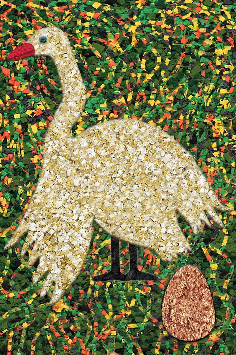 Golden Goose- Vibrant Digital Collage with handcrafted Paper textures - Paper Elements Collection by Nathalie Boyer