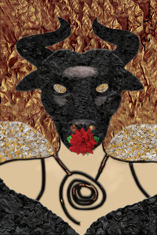 Minotaure - Vibrant Digital Collage with handcrafted Paper textures - Paper Elements Collection by Nathalie Boyer