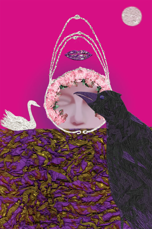 Raven Messenger - Vibrant Digital with handcrafted Paper textures - Paper Elements Collection by Nathalie Boyer