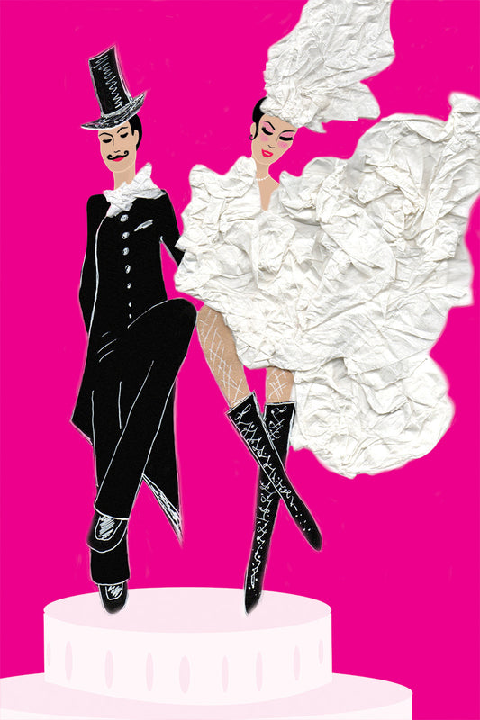 Cancan Dancers on a Wedding cake - Vibrant Digital Collage with handcrafted Paper textures - La Cancan by Nathalie Boyer